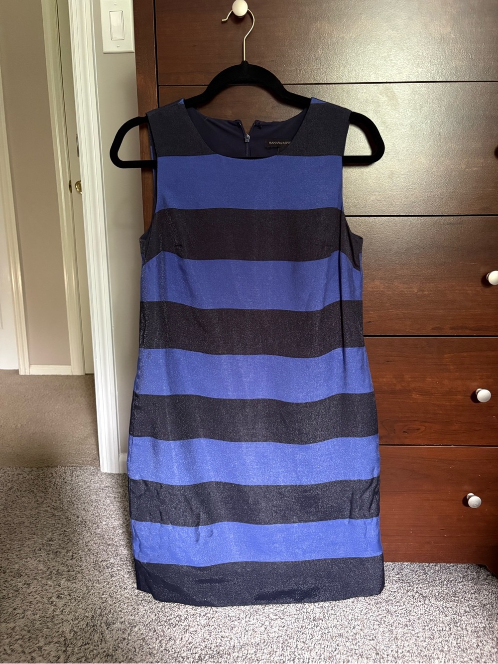 Banana Republic Black and Blue Horizontal Stripe Shift Dress